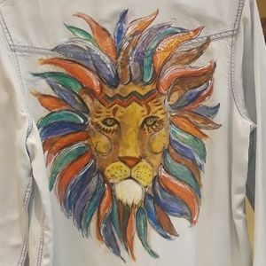 Handpainted lion denim shirt